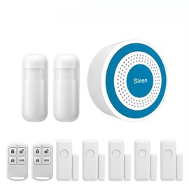 Wireless Alarm Siren Home Security System, Speaker with High Decibel Strength and Light Flash Indoors, with 433 MHz PIR Detector and Door Sensor (10 Piece Kits)