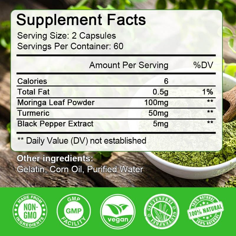 AlphaStateSciences Mighty Organic Moringa: Immune Boosting Capsules with Turmeric &