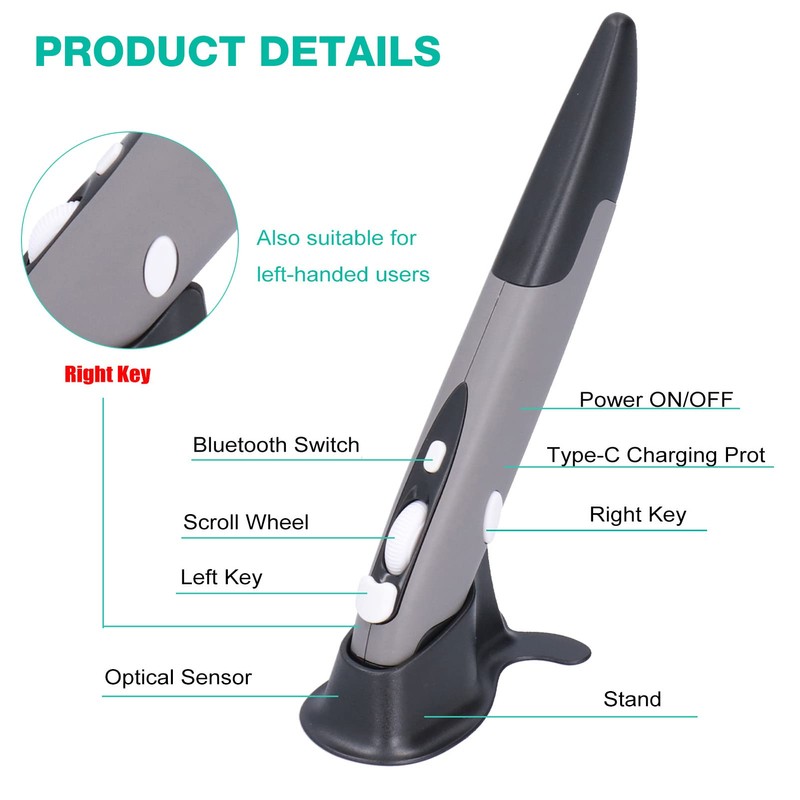 Annadue Wireless Optical Pocket Pen Mouse, Ergonomics 2.4G USB Wireless