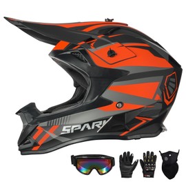 Adult Motocross Helmet ATV Dirt Bike Off-Road Full Face Motorcycle Helmet W/Goggles Gloves & Mask, DOT Approved (Vitality Orange, Medium)