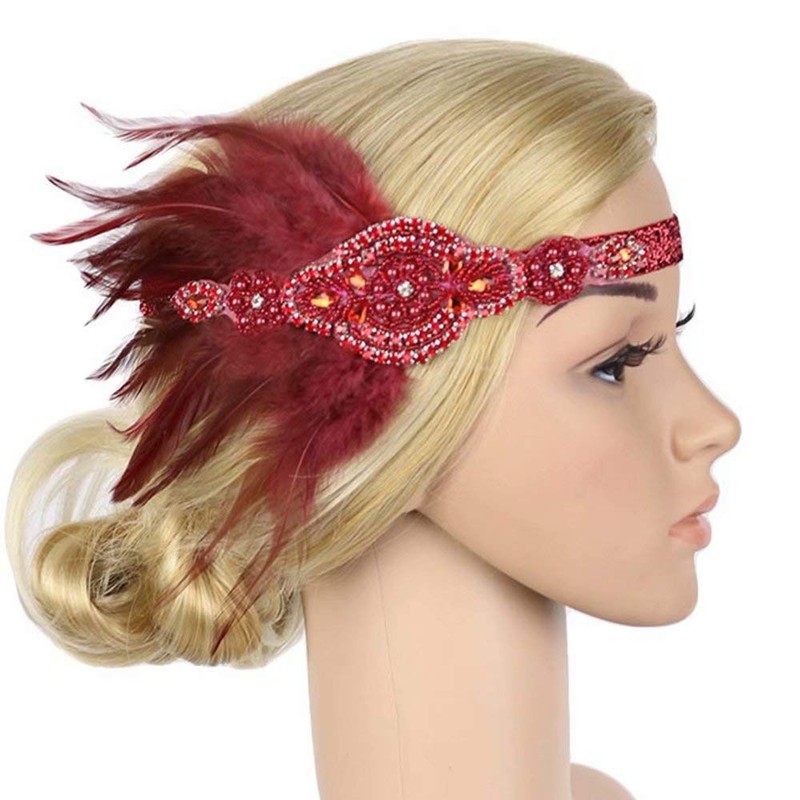 YEEBOM 1920s Flapper Headband Roaring 20s Great Gatsby Feather Headpiece