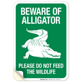 Sigo Signs, Beware of Alligator Please Do Not Feed The Wildlife Sign, 10x7 Inches, 4 Mil Vinyl Decal Stickers Weather Resistant, Made in USA