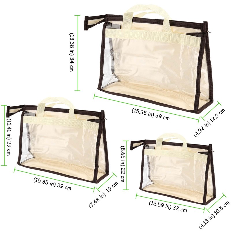 TAICHEUT 18 Pack 3 Sizes Clear Handbag Storage, Clear Purse