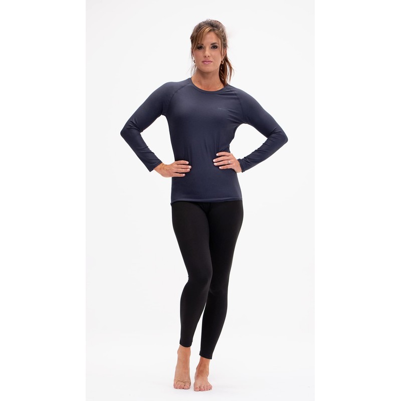 DEVOPS Women's Compression Long Sleeve Athletic Shirts (Medium, Black/Charcoal/Green)