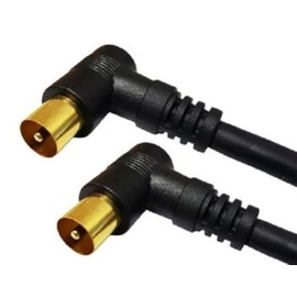 electrosmart 0.5 Meter Black Male Coax Plug to Male Coax Plug TV Aerial Cable with 90 Degree Right Angled Gold Plated Connectors – Short neat cable - Length: 50cm