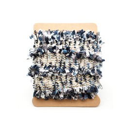 CRAFTMEMORE Luxury Tweed Lace Trim Ribbon Fabric Trimmings Embroidered Applique DIY Costume Sewing Craft (Gold on Blue Gray x 5 Yards)