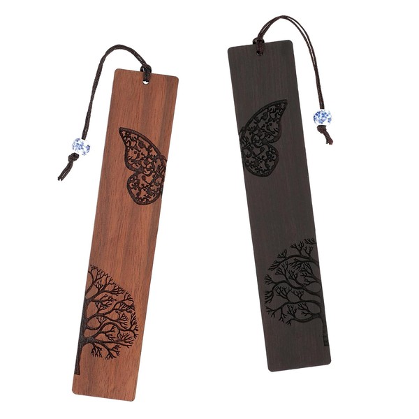 Sugeru® Pack of 2 Wooden Bookmarks, Funny Bookmarks, Gifts for Book Lovers, Booklover, Men, Women, Personalised Bookmark Students, Handmade (Butterfly)
