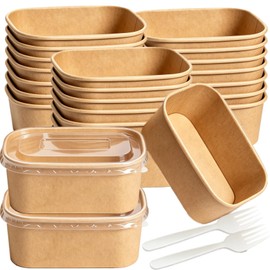 65 Pack 30 OZ Disposable Kraft Paper Bowls with Forks, Meal Prep Soup Serving Bowl with Lid, Takeout Snack Containers with Spoon To Go Bowls for Lunch, Party, Camping, Microwave Freezer Safe