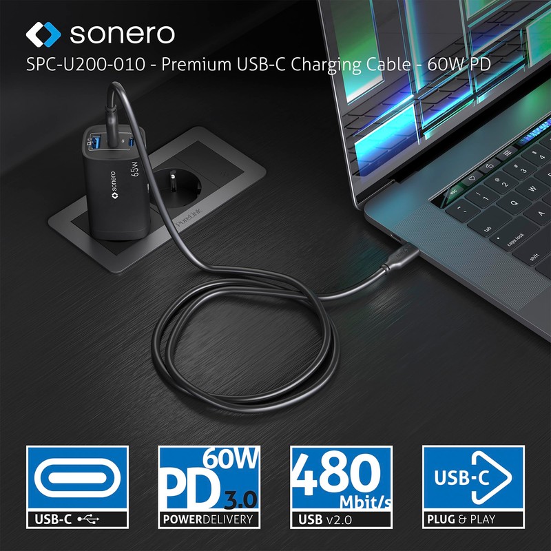 Sonero® USB-C auf USB-C Ladekabel, Handy-Ladekabel, Schnellladekabel USB C, USB