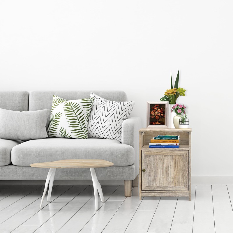 SHW End Table with Shelf and Storage, Maple