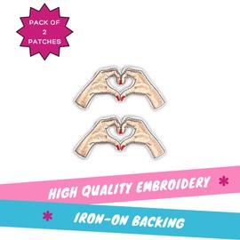Embroidered Heart Hands Patch, 3" x 1.5", Iron-On for Hats, Bags, Jackets