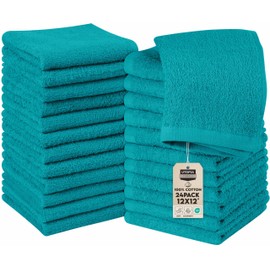 Utopia Towels 24 Pack Cotton Washcloths Set, 100% Ring Spun Cotton, Premium Quality Flannel Face Cloths, Highly Absorbent and Soft Feel Fingertip Towels, Turquoise