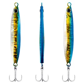 Dr.Fish 3 Pack Saltwater Fishing Jigs 1.59oz-2.82oz Glow Vertical Jigs Surf Fishing Lures Treble Hooks Trolling Lure Fast Sinking Jig Sea Fishing Jigging Spoon Striper Halibut Green and Gold