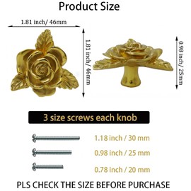 Tecrio Brass Vintage Brass Rose Shaped Cabinet Knobs - Set of 2, 46mm Diameter -Gold Drawer Knobs for Kitchen Cabinet Dresser (Gold-Rose)