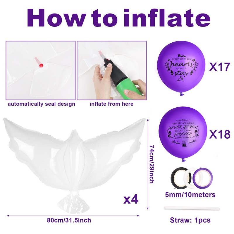 Abilat 39 Pcs Dove Memorial Balloons to Release in Sky