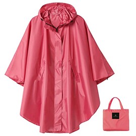 Unisex Rain Poncho Hooded Waterproof Raincoat Jacket for Adults Women Men(Rose Red)
