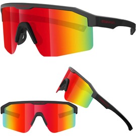 [EAZYRUN] Start your life.Youth Unisex Small Polarized Baseball Sunglasses Running Cycling Outdoor Sports, F24f Matte Black/Black Red R