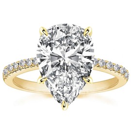 RURULUYA 3.5CT Pear Shaped Engagement Ring for Women,Pear Cut Simulated Diamond Ring,18k Yellow Gold Plated 925 Sterling Silver Promise Ring(Size 5#)