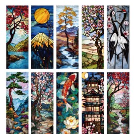 Celavoy Pretty Stained Glass Bookmark - 10pcs Japanese Nature Art Bookmarks