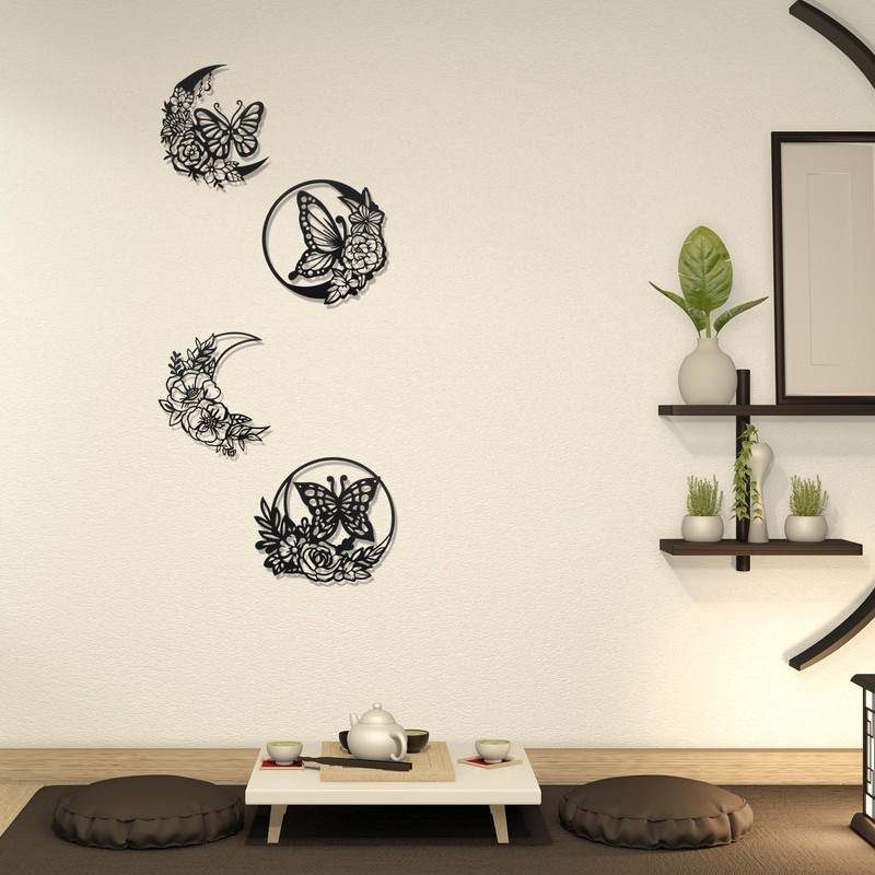 Photect 4 Pcs Butterfly Metal Wall Decor Butterfly Wall Decoration
