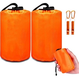 Emergency Sleeping Bag, 2 Disaster Prevention, Includes Whistle, Includes 2 Sleeping Bags in Drawstring Bag, Low Crunching Noise, Silent, Stockpile, Emergency Sheet, Sleeping Bag