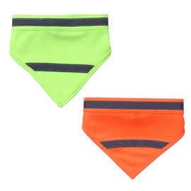 AWOCAN 2PCS Reflective pet triangle scarf, Fluorescent yellow orange scarf, Night walking safety for cats and dogs (M)