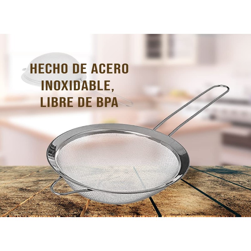 BRICOMIRAS Stainless Steel 20 cm Kitchen Strainer, Fine Mesh for