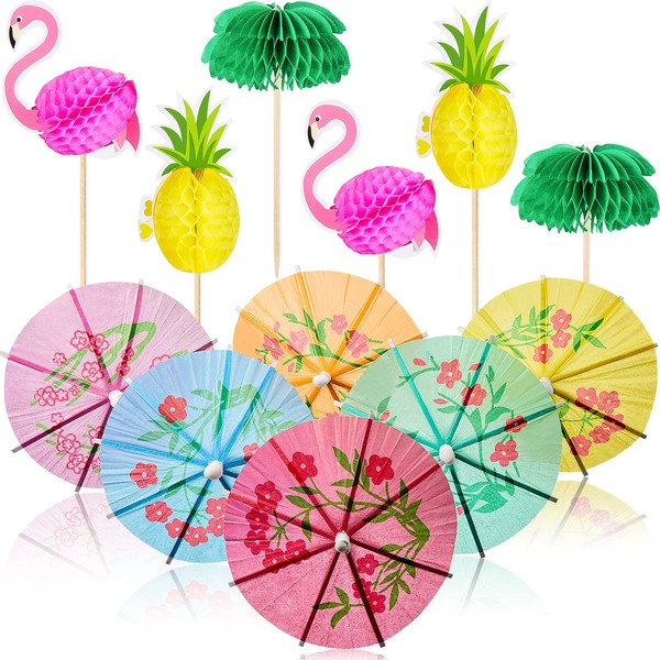 Pack of 60 Cocktail Party Decorations, Including 3D Flamingo Pineapple