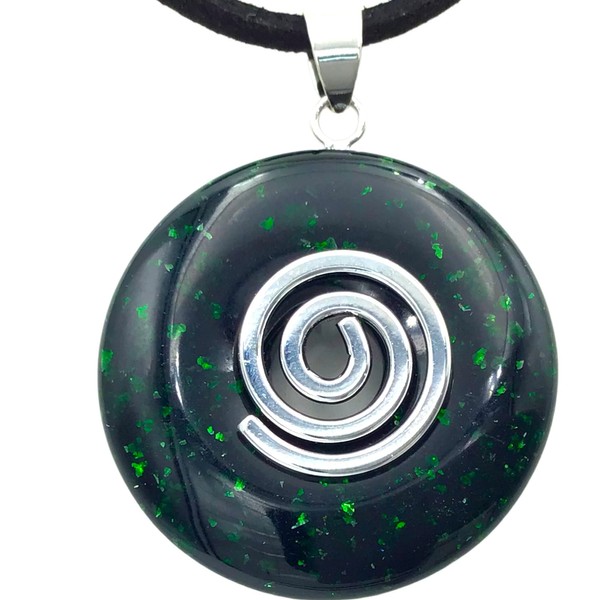 Steinfixx® - Premium Green River Donut Optional Necklace with Silver or Gold Pendant and 80 cm Leather Cord Healing Stone Gemstone Chakra Stone, Crystal Gemstone Crystal gemstone green river, green