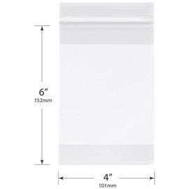 Plymor Heavy Duty Plastic Reclosable Zipper Bags w/White Block, 4 Mil, 4" x 6" (Case of 2000)