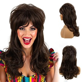 R REEWES FASHION 50s Beehive Wigs for Women Brown Bouffant Big Synthetic Hair Wig for 60s 80s Married Housewife Vintage Costume Cosplay Party