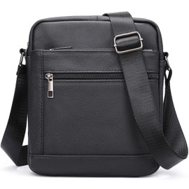 Cowhide Leather Purses and Bags Men and Women Small Messenger Bag Travel Everyday Carry Side Bag with Multi Zip Pockets