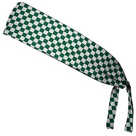 Checkerboard Hunter Green & White Elastic Tie Running Fitness Headbands Made in USA