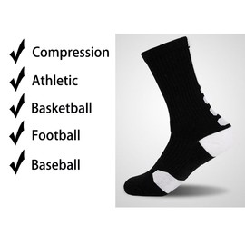 Yoknatt 4 Pack White Elite Performance Athletic Socks Youth Basketball Socks for Mens Womens Boys Crew Socks Sports Running Cycling Compression Socks