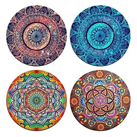 Mandala Pattern Round Coaster Set - Made of Recycled Rubber - Set of 4