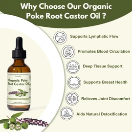 Organic Poke Root & Castor Oil, Natural Massage Oil for Body Massage, Skin Care & Relaxation, Deep Tissue Massage Oil with Dropper, 2 fl oz