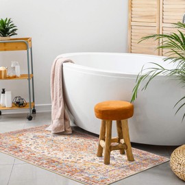 MUJOO Machine Washable Rugs 2'x3 ' Small Area Rugs Non Slip Boho for Entryway Kitchen Bathroom Bedroom Vintage Soft Low-Pile Burnt Orange and Blue.