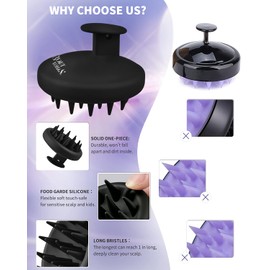 BEAUTLOHAS Silicone Scalp Massager Shampoo Brush, Shower Scrubber with Soft Bristles, Hair Growth & Dandruff Treatment, Wet/Dry Hair Massager for All Hair Types (Black)
