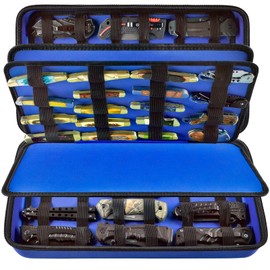 GWCASE Display Case for 66+ Pocket Knives. Folding Holder, Butterfly Storage Organizer, Roll Collection Pouch Carrier Bag for Survival Tactical Outdoor for EDC Mini Knife -Blue