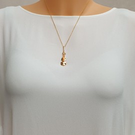 Kiara Jewellery Sterling Silver Yellow Gold Plated Designer Guitar Pendant Necklace Inlaid With Cognac Amber On 18" Sterling Silver Chain.