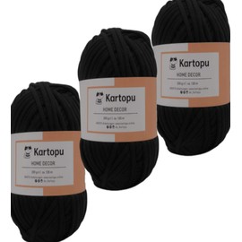 Kartopu 3 x 200 g Home Decor Soft Textile Yarn, Even Colouring and Yarn Thickness, Crochet Yarn for Cushion Covers, Bags, Crochet Blankets, Jersey Yarn in Large Choice of Colours (Black 940)