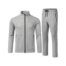 BGOWATU Men's Track suits set Sweatsuits Athletic Casual Sports Running Full Zip 2 Piece Outfits Light Grey M