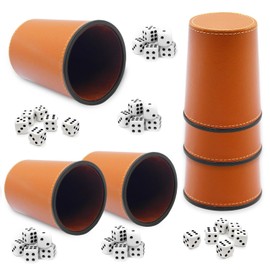 Zyluniy Dice Cup Set, 6 Shock Set, Leather Dice Cup with 36 Dice (16 mm) Knobel Cup Leather, for Bar Party Dice Games, Brown