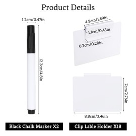 Bcxfbxd 18Pcs Plastic Resuable Basket Hanging Labels with Markers Label Holders for Storage Bins Removable Chalk Label Clips on Kitchen Pantry Containers (White)