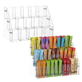 2 Pack Drink Packet Organizer with 30 Compartments, 3-Tier Water Packet Organizer for Water Flavor Drink Mix and Coffee Packets Acrylic Sugar Packets Holder for Countertop Table Cabinet Kitchen