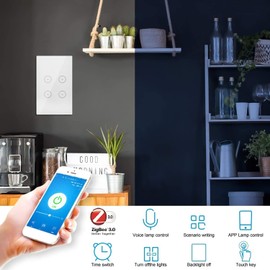 ZigBee Smart Lichtschalter, Sprachsteuerung funktioniert mit Alexa und Google Home, Timer und Freigabe Gerät, Neutraldraht erforderlich, Notwendigkeit eines Zigbee-Hubs, 4 Wege (2 Stück)