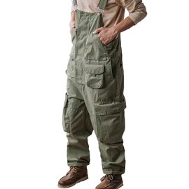 Rexcyril Men's Bib Overalls Baggy Loose Fit Casual Workwear Fashion Lightweight Sloppy Coveralls with Cargo Pockets, Green, 32
