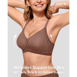 Vertvie Womens Seamless Bras Wireless No Underwire Push Up Bra Full Coverage Racerback Supportive Everyday Bralettes (Coffee,X-Large)