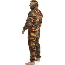 Camille Mens Super Soft Fleece Onesie - Hooded All in One - Long Sleeved and Side Pockets for Ultimate Comfort & Warmth Green Camoflage Small