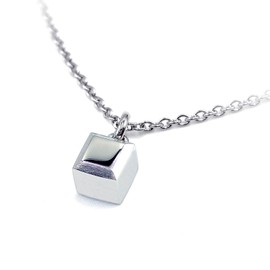 Jewel of Memory Urn Pendant, Memorial Urn Necklace, Memorial Urn Holder, Stainless Steel, 11.6 gal (316 L), Men's, Women's, 2 Chains, Cube, Stainless Steel